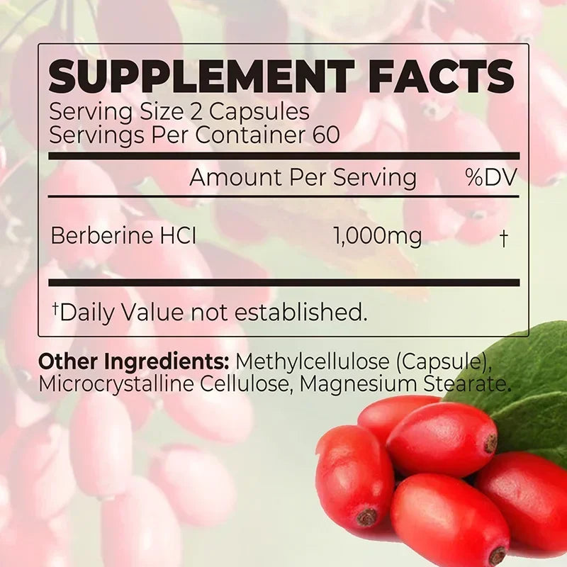Berberine HCl Dietary Supplement for Adults - 30/60/120 Capsules