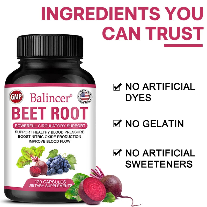 Beet Root Capsules Dietary Supplement, 30/60/120 Count