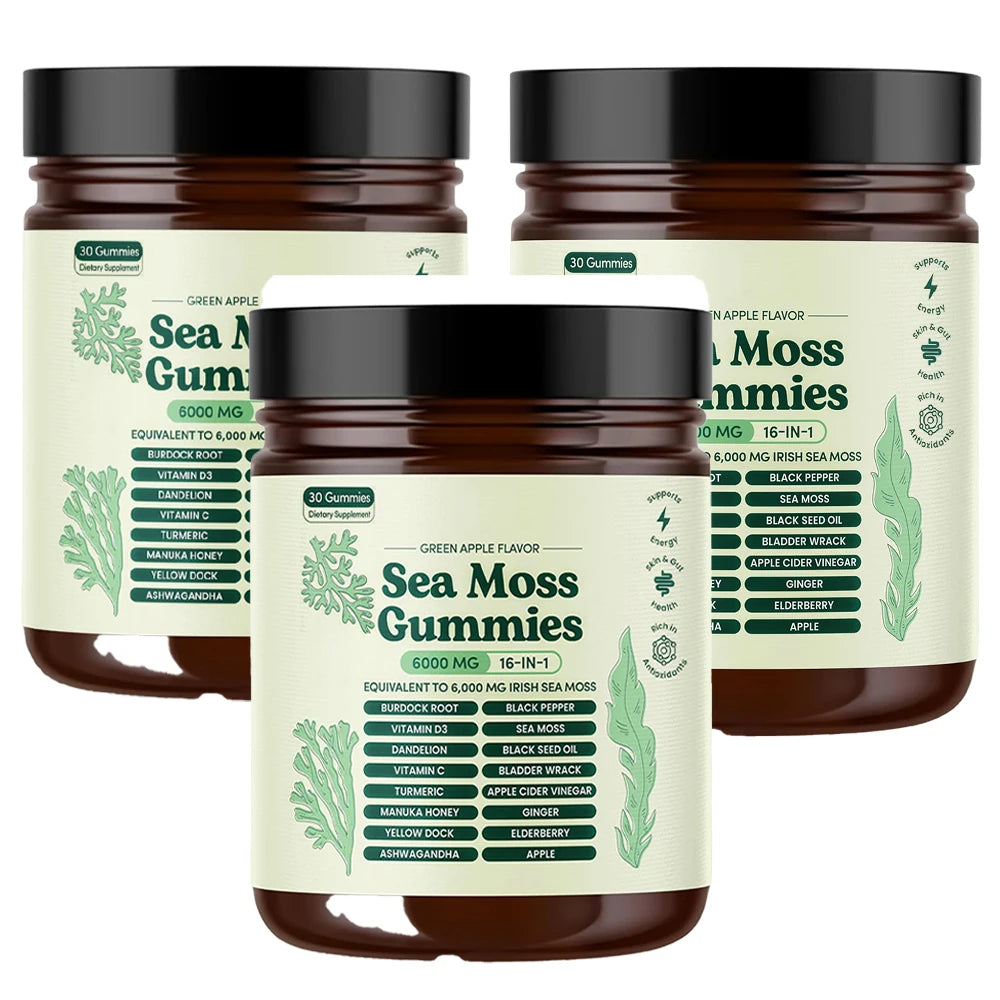 Sea Moss Gummies 16 in 1, 6000mg Black SeedOil, Ashwagandha, Burdockroot - Vegan Sea Moss Gummy for Adults Kids Men Women