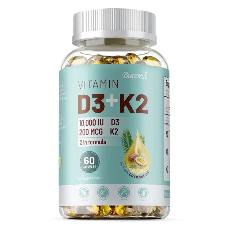 Vitamin D3 + K2 Dietary Supplement for Adults - 30/60/120 Capsules