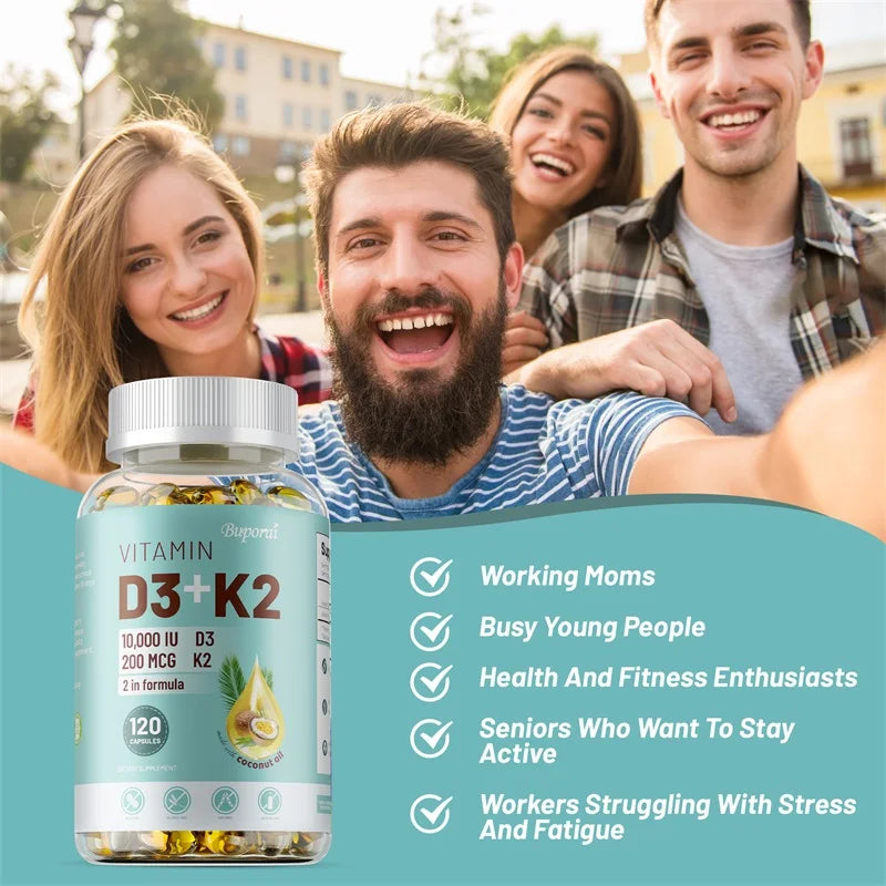 Vitamin D3 + K2 Dietary Supplement for Adults - 30/60/120 Capsules