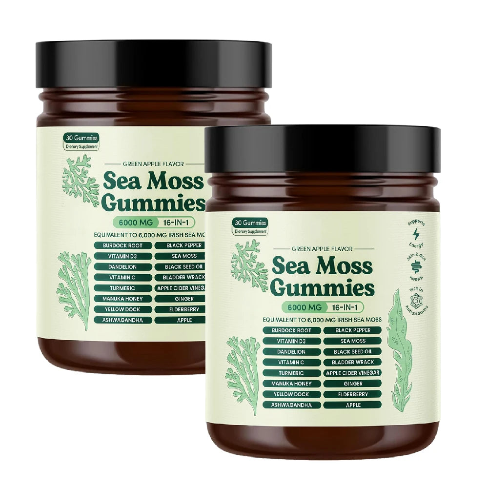 Sea Moss Gummies 16 in 1, 6000mg Black SeedOil, Ashwagandha, Burdockroot - Vegan Sea Moss Gummy for Adults Kids Men Women
