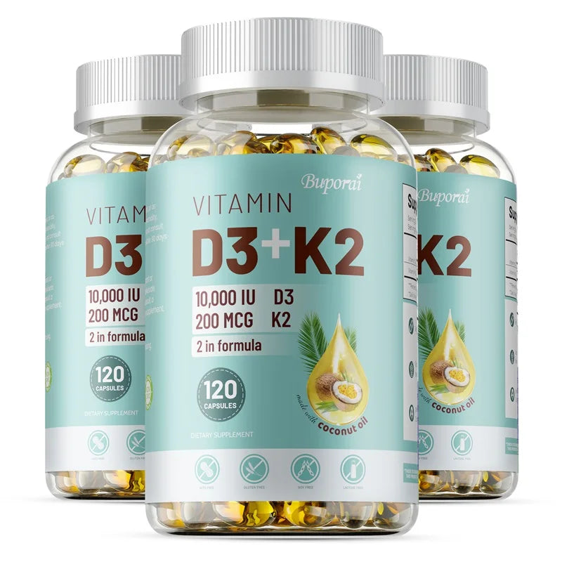 Vitamin D3 + K2 Dietary Supplement for Adults - 30/60/120 Capsules