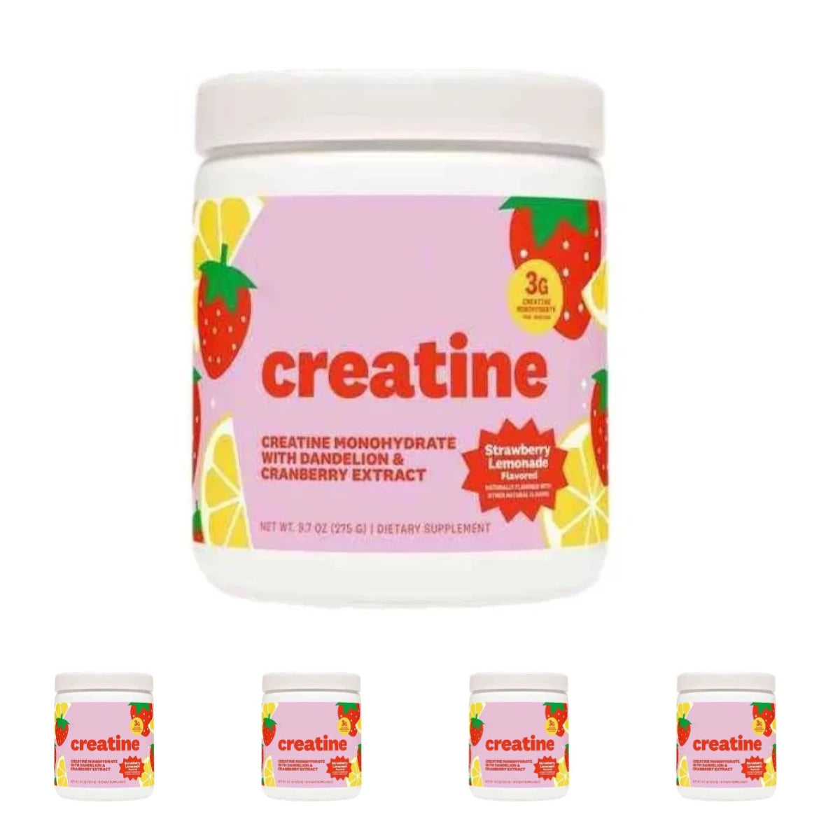 Creatine Monohydrate Powder 3000mg with Folate, Strawberry Lemonade Flavor, 275g