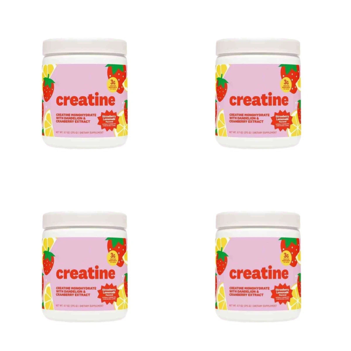 Creatine Monohydrate Powder 3000mg with Folate, Strawberry Lemonade Flavor, 275g