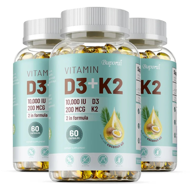 Vitamin D3 + K2 Dietary Supplement for Adults - 30/60/120 Capsules