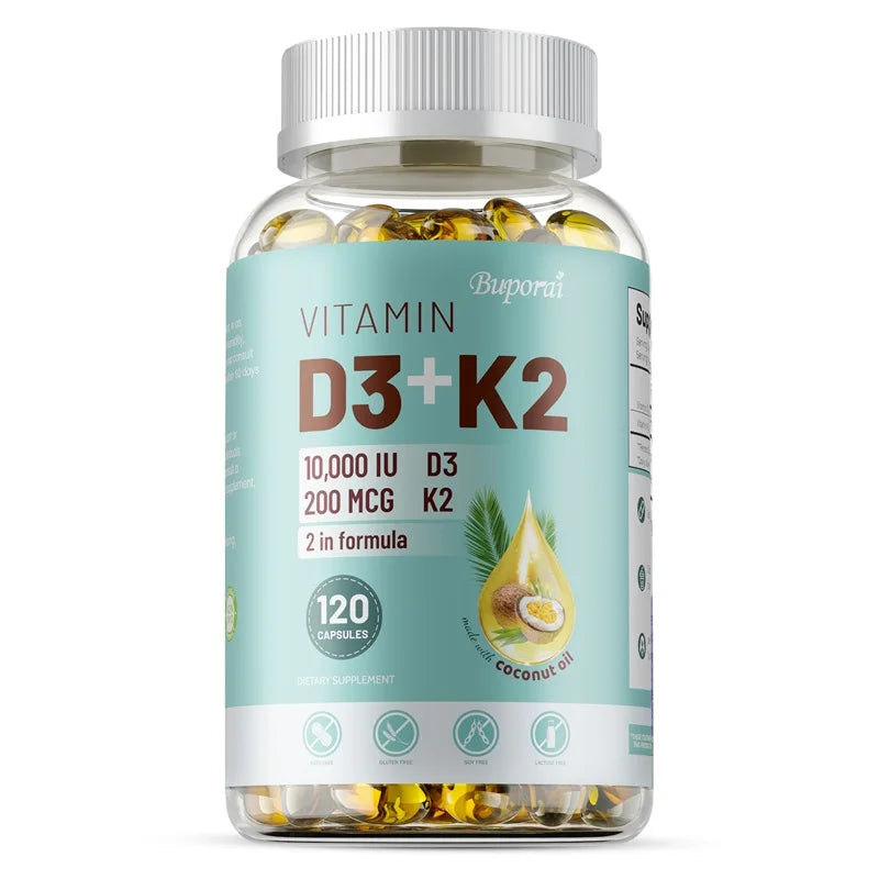 Vitamin D3 + K2 Dietary Supplement for Adults - 30/60/120 Capsules