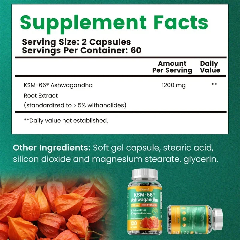 KSM-66 Ashwagandha Extract Dietary Supplement Capsules